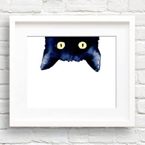 Sneaky Black Cat Art Print Wall Decor Watercolor Painting image 1