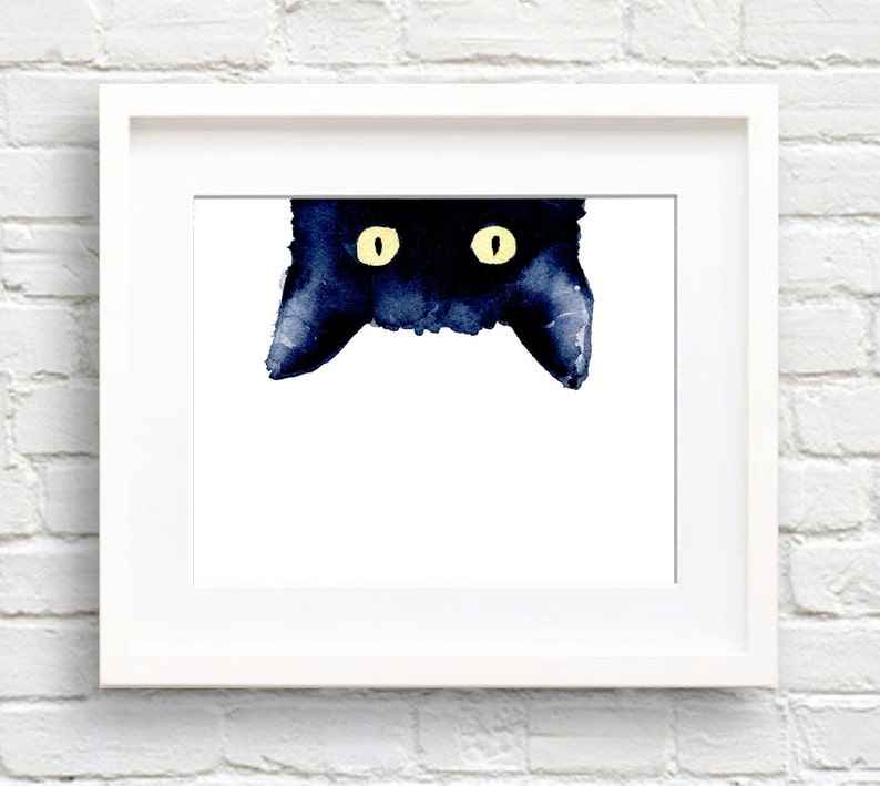 Sneaky Black Cat Art Print Wall Decor Watercolor Painting image 1