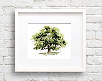 Oak Tree Art Print - Wall Decor - Watercolor Painting