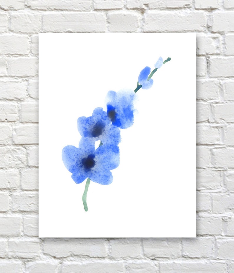 Blue Orchid Art Print Flower Wall Decor Floral Watercolor Etsy