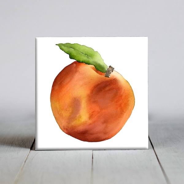 Peach Ceramic Tile - Peach Decorative Tile - Fruit Lover Gift - Unique Food Gifts