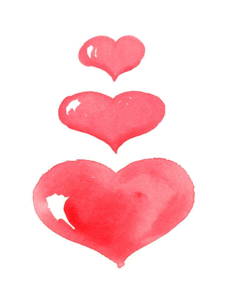 Watercolor Painting Three Hearts Art Print Love Wall Decor Nursery Art Valentine