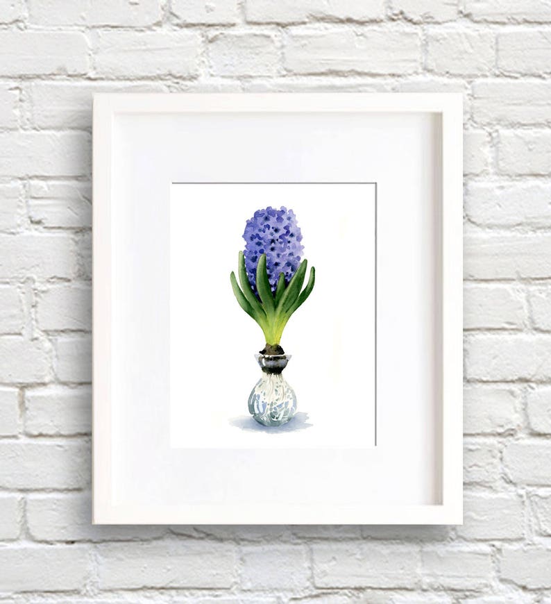 Hyacinth Art Print Hyacinth Flower Wall Decor Floral Watercolor Painting image 1