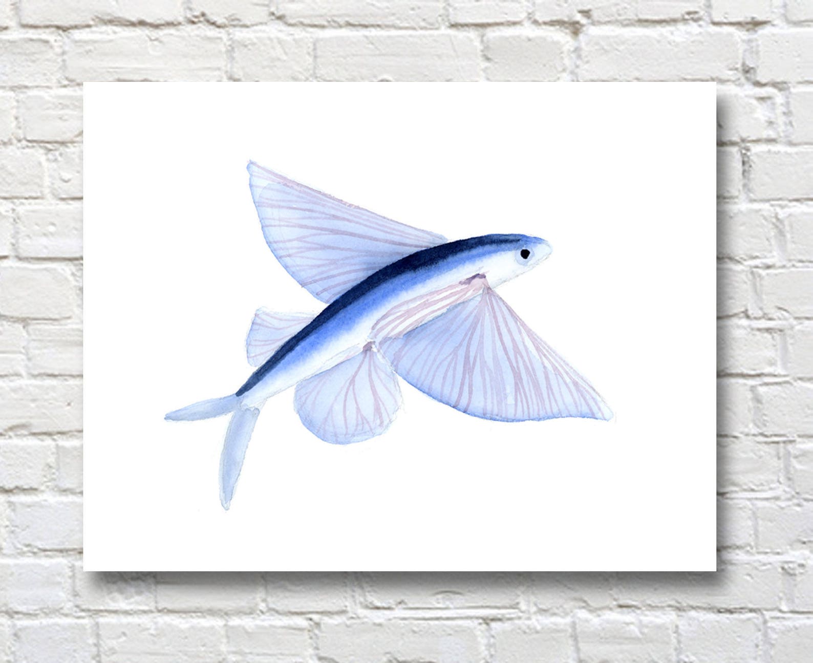 Flying Fish Art Print Wall Decor Watercolor Painting Etsy