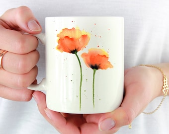Poppies Mug - Poppy Lover Gift - Orange Poppies Coffee Mug - Unique Poppy Gifts
