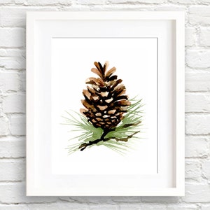Aquarelle pomme de pin - impression d'art - décoration murale - tableau