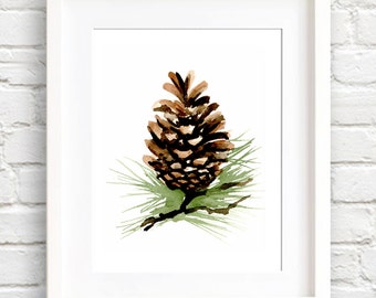 Pinecone Watercolor - Art Print - Wall Decor - Painting