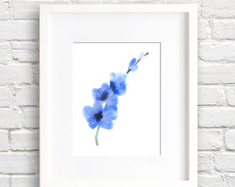 Blue Orchid Art Print - Flower Wall Decor - Floral Watercolor Painting