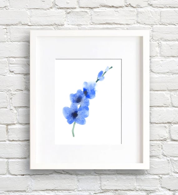 Blue Orchid Art Print Flower Wall Decor Floral Watercolor Etsy