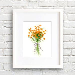 Watercolor Flower Art - Poppies Art Print - Orange Flower bouquet - Wall Decor - Floral Painting