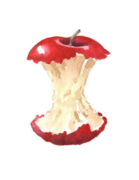 Apple Core Art Print Kitchen Art Wall Decor Watercolor Painting - Etsy