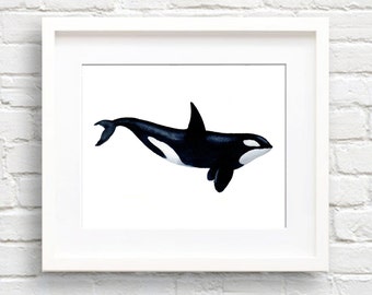 Orca Art Print - Nursery Wall Decor - Killer Whale Art - Watercolor Painting