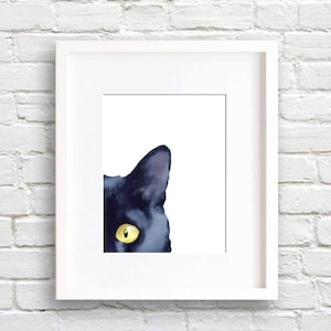 Cat - Black Cat - Art Print - Sneaky Black Cat - Wall Decor - Watercolor Painting