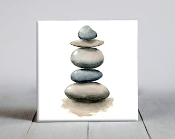 Stacked Rocks Ceramic Tile - Rocks Decorative Tile - Earth Lover Gift - Unique Nature Gifts