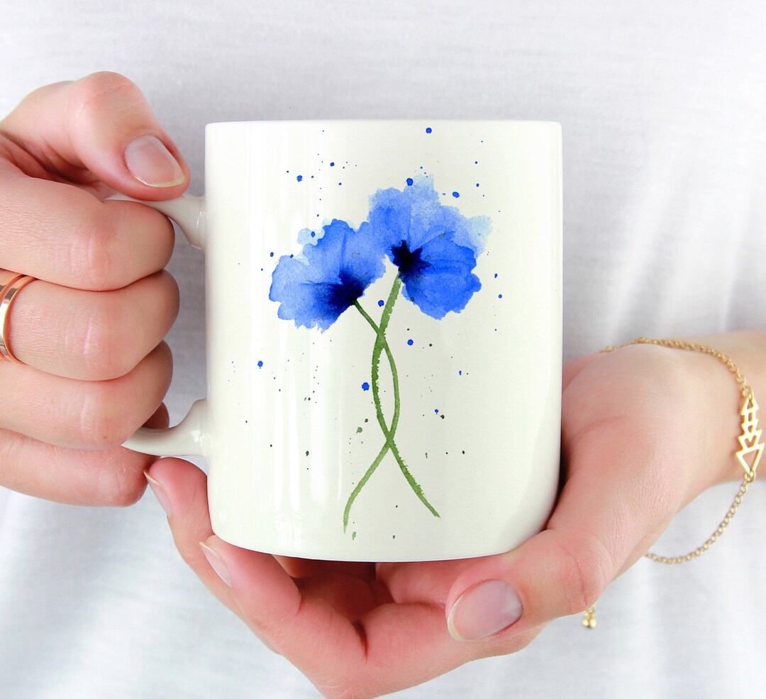 Blue Poppies Mug Poppy Lover Gift Blue Poppies Coffee Mug Unique Blue