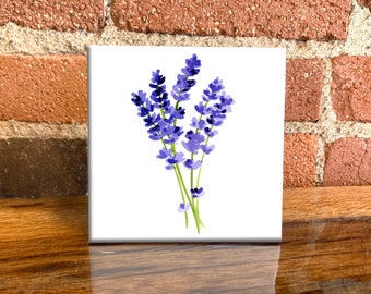 Lavender Ceramic Tile - Flower Decorative Tile - Plant Lover Gift - Unique Nature Gifts