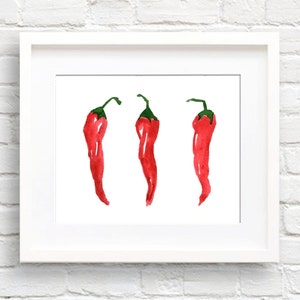 Chiles - Lámina artística - Arte de cocina - Decoración de pared - Pintura de acuarela