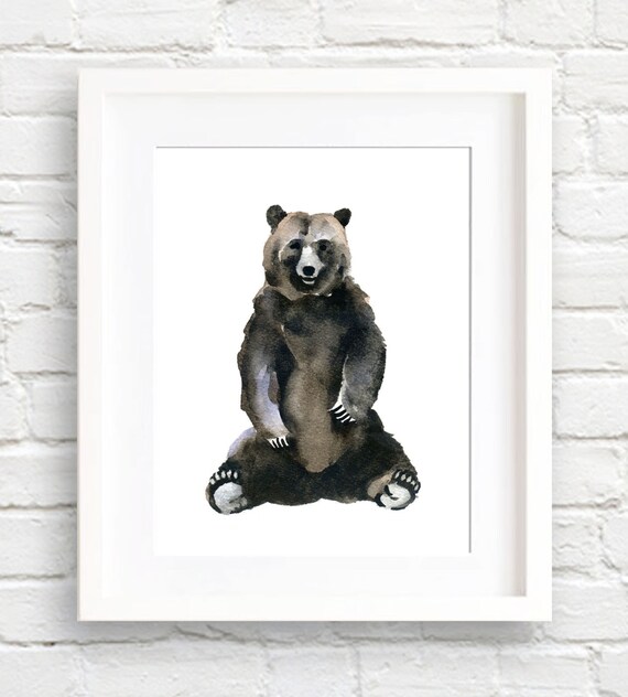 Sitting Bear Art Print Wall Decor Watercolor Painting | Etsy