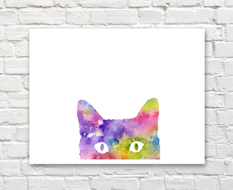 Peeking Cat - Art Print - Wall Decor - Watercolor Painting - Etsy