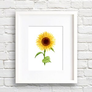 Impressão de arte de girassol - Decoração de parede - Pintura em aquarela