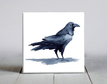 Raven Ceramic Tile - Bird Decorative Tile - Nature Lover Gift - Unique Bird Gifts