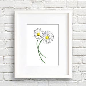 デイジーアートプリント - デイジーの花の壁飾り - 花の水彩画