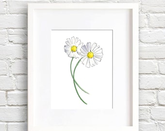 Daisies Art Print - Daisy Flower Wall Decor - Floral Watercolor Painting