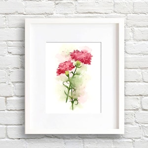 Fleur d'oeillet - impression d'art oeillets roses - décoration murale fleur - aquarelle florale