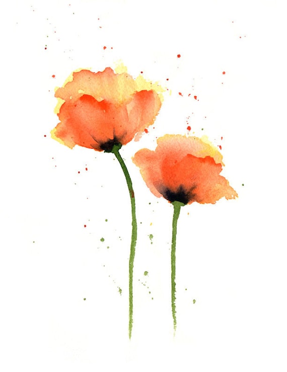 Floral Watercolor Painting - Poppies Art Print - Orange