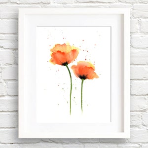 Floral Watercolor Painting - Poppies Art Print - Orange Flower Wall Decor