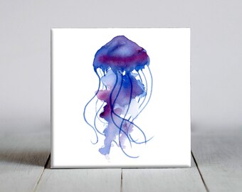 Purple Jellyfish Ceramic Tile - Jellyfish Decorative Tile - Sea Lover Gift - Unique Aquatic Gifts