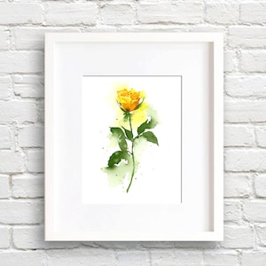 Rosa amarilla - Flor - Impresión artística de rosa amarilla - Decoración de pared con flores - Pintura floral en acuarela