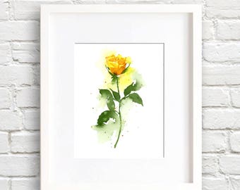 Yellow Rose - Flower - Yellow Rose Art Print - Flower Wall Decor - Floral Watercolor Painting