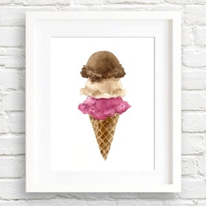 Ice Cream Cone - Art Print - Kitchen Wall Decor - Watercolor Painting