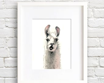 Llama Art Print - Wall Decor - Nursery Art - Watercolor Painting
