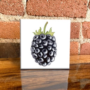 Blackberry Ceramic Tile - Blackberry Wall Decor - Watercolor Painting