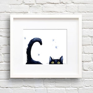 Sneaky Black Cat - Art Print - Wall Decor - Watercolor Painting