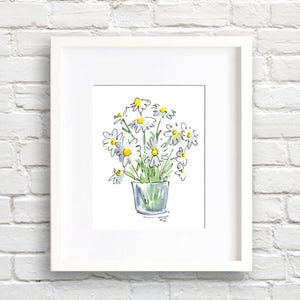 デイジーアートプリント - デイジーの花の壁飾り - 花の水彩画
