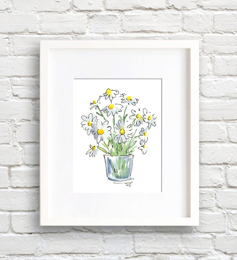 Daisies Art Print Daisy Flower Wall Decor Floral Etsy