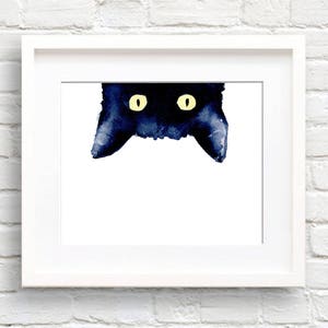 Black Cat - Art Print - Sneaky Black Cat - Wall Decor - Watercolor Painting