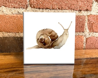 Snail Ceramic Tile: Watercolor Nature Art, Coaster or Wall Decor
