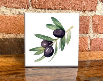 Olive Branch Ceramic Tile - Olive Decorative Tile - Plant Lover Gift - Unique Nature Gifts