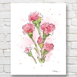 Impression d'art oeillets roses - décoration murale fleurs - aquarelle florale