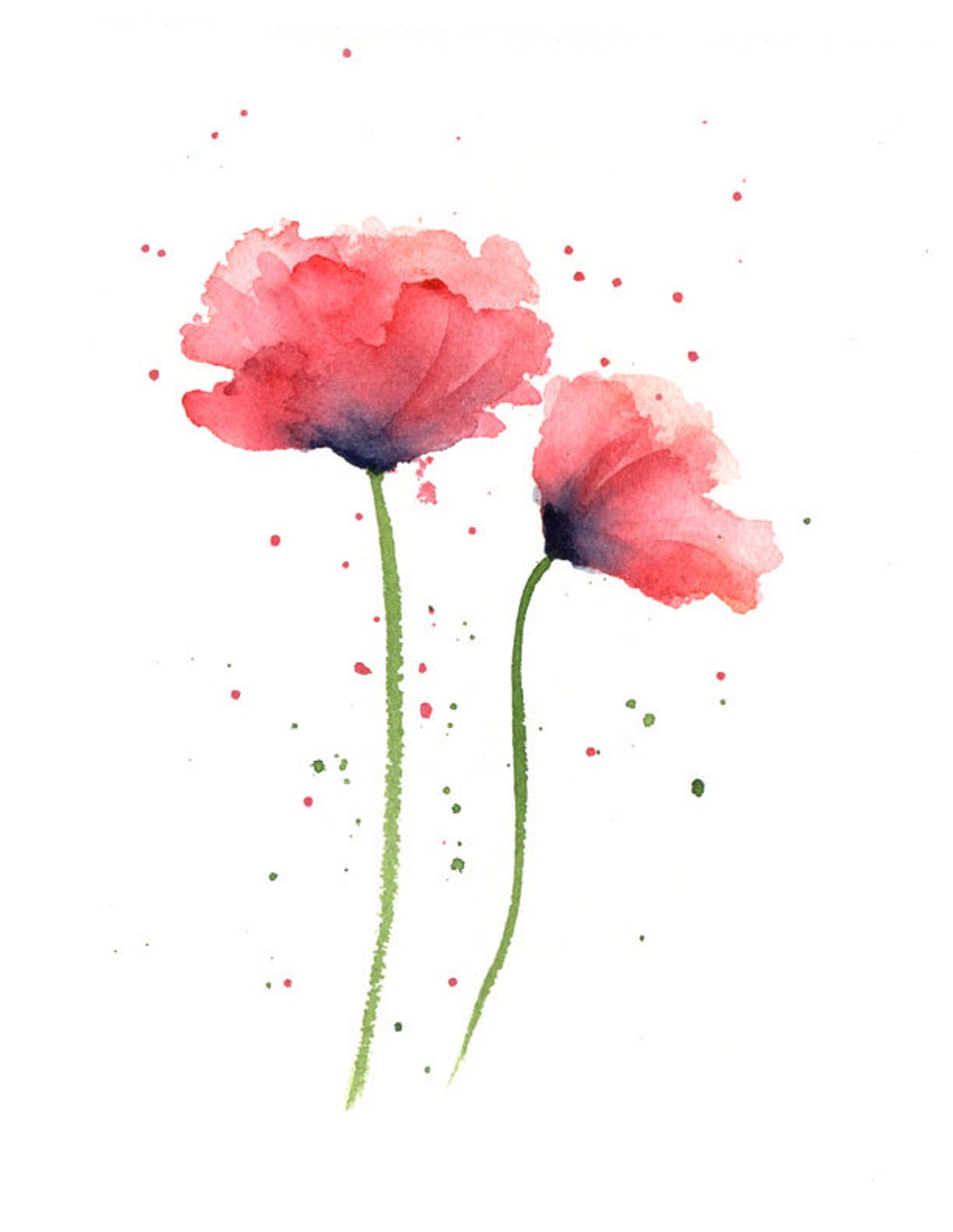 Poppies Art Print Red Flower Wall Decor Floral Watercolor Etsy