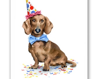 Dachshund Birthday Card - 6-pk Note Cards - Watercolor Painting