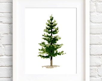 Watercolor Pine Tree - Art Print - Wall Decor -  Painting