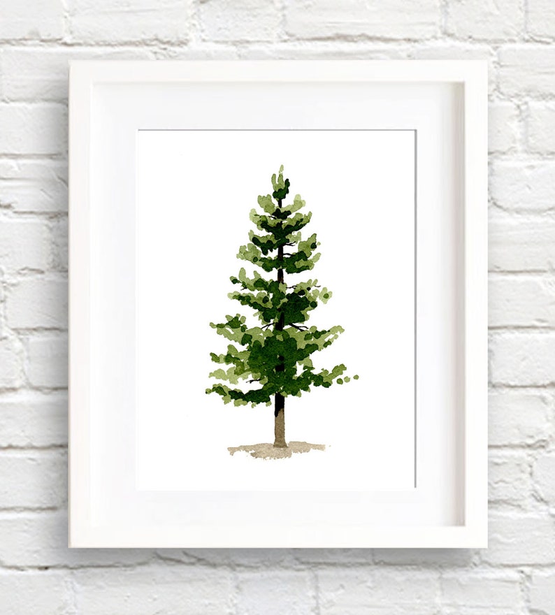 Pine Tree Art Print Wall Decor Watercolor Painting Etsy