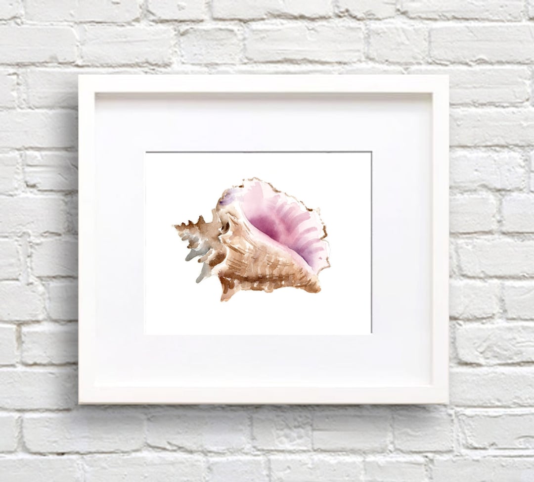 Sea Shell Art Print - Bathroom Art - Wall Decor - Conch Watercolor ...