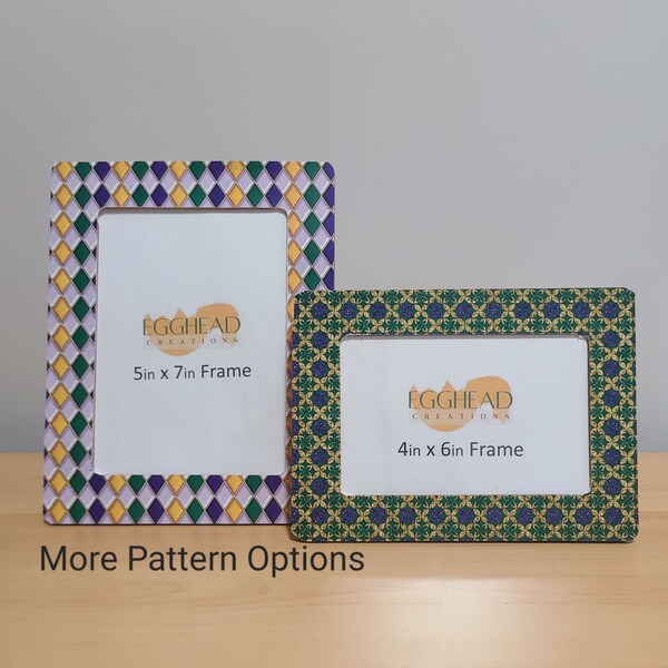 Mardi Gras Patterns Decoupaged Picture Frame - Mardi Gras Decorations - Mardis Gras Theme Photo Frames for Home Decor and Party Decorations