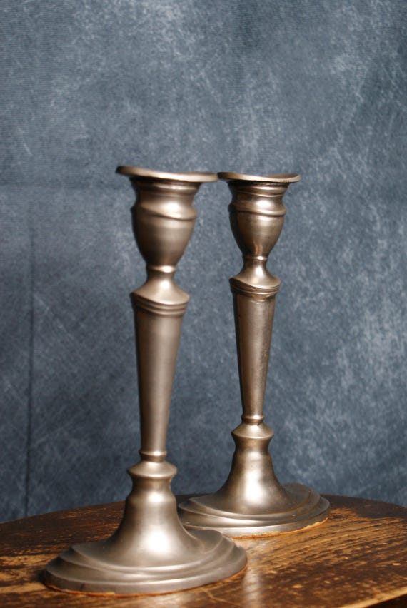 Vintage Art Deco Pewter Finish Candlesticks